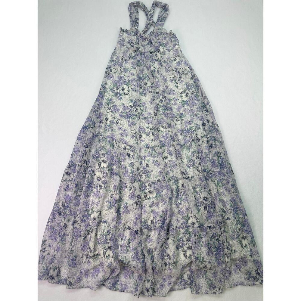 31 Sons de Mode Lavender Floral Ruffle Maxi Dress Sleeveless Cross Back 38/Small - Picture 6 of 10